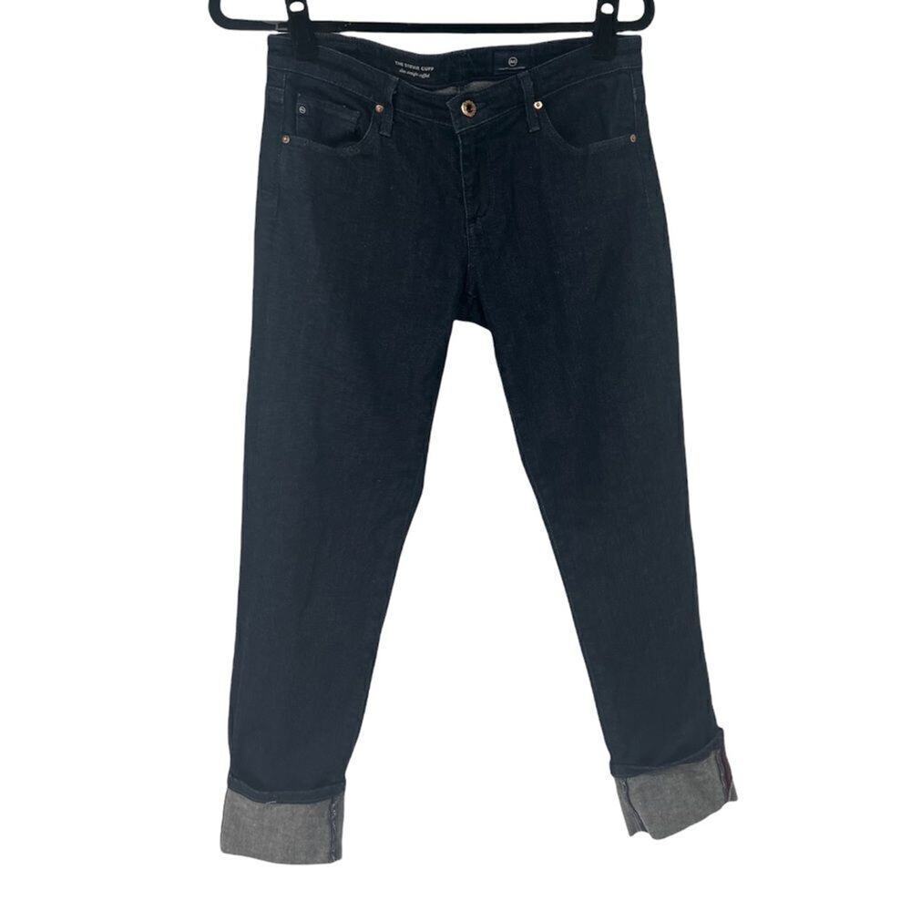 AG Adriano Goldschmied The Stevie Cuff Dark Wash‎ Slim Straight Cuffed Jeans
